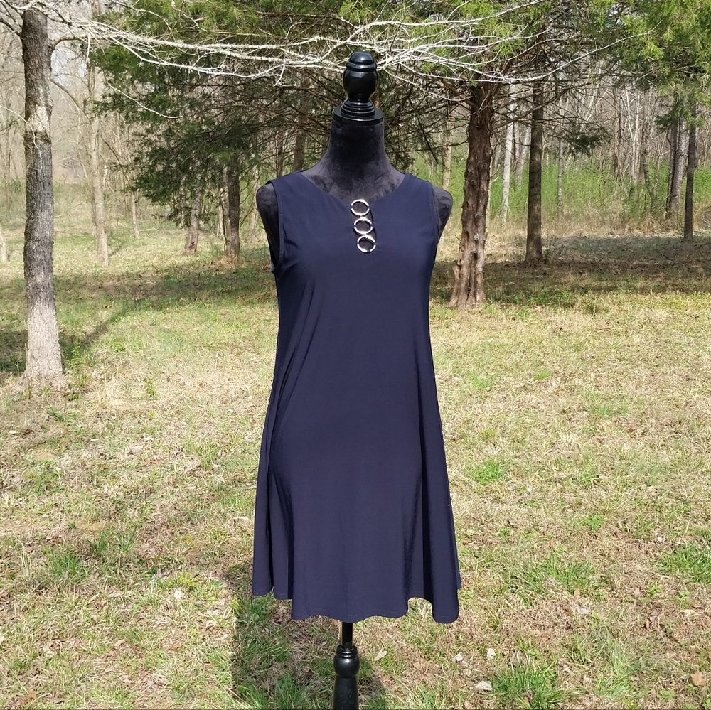 MSK Navy Midi Dress with Silver Accents